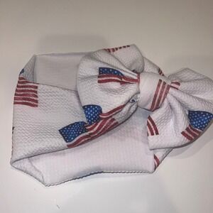 Bums & Roses Headband Kids OS White American Flag Oversized Bow Waffle Knit